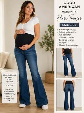 2/26 NWT Good American Maternity Flare Trouser Jeans